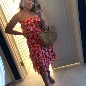 Lulu's Red and White Strapless Dress